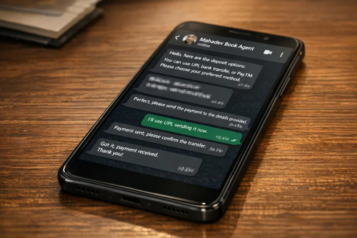 WhatsApp conversation between player and All Panel Mahadev Book verified agent